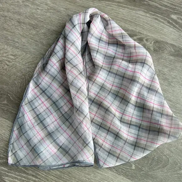 Marc Jacobs Silk Plaid Rectangular Scarf Lightweight Logo Detail - Picture 3 of 12